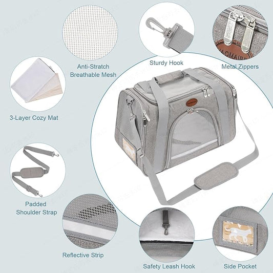 Cat Carrier Dog Carrier Pet Carriers for Medium Small Cats Dogs Puppies up to 15 Lbs,TSA Airline Approved Small Dog Cat Carriers Soft Sided,Collapsible Travel Puppy Carrier (Grey, Medium)