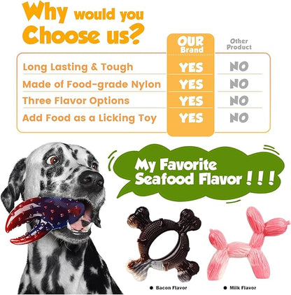 Tough Dog Toys for Aggressive Chewers: 3-Pack of Indestructible Chew Toys, Durable Nylon Dog Bones Toy with 3 Flavors, Suitable for Large Medium Breed, Gifts for Dogs