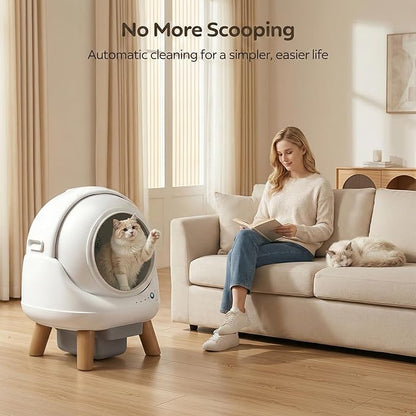 Self-Cleaning Litter Box for Multiple Cats, Smart APP Control with Safety Sensors, 15-Day Odor Control, Extra Large Waste Bin, Ultra Quiet Automatic Cat Litter Box, White
