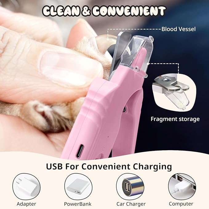 2-in-1 Dog Nail Trimmers & Dog Nail Grinder, Dog Nail Clippers with 2 LED Lights & Safety Guard, USB Rechargeable, Multiple Grinding Methods for Small, Medium, and Large Dogs & Cats (Pink)