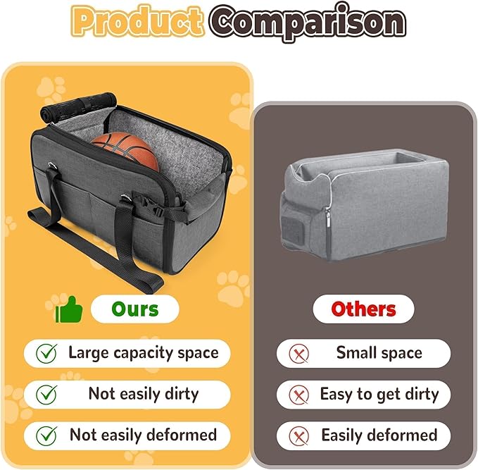 YUDODO Large Dog Car Seat for Center Console (Width＞9.5in) Fits 10-18lbs, Anti-Slip Puppy Cat Travel Portable Booster Seat, Luxury Pet Car Bed Carseat PU Leather Gray