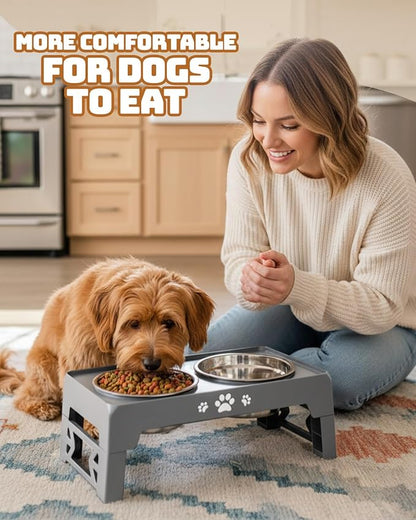 Elevated Dog Bowls for Small Dogs and Cats, Non-Slip Cat Bowls with 2 Thick 5.5" Stainless Steel Dishes, Dog Feeder 2 Heights Adjustable to 2.6"-5.3"