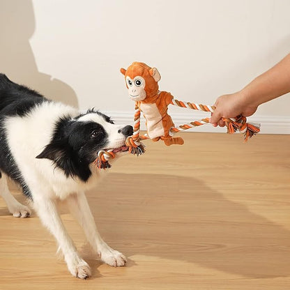Dog Tug Toys, Stuffed Animal Dog Chew Toy, Cute Puppy Squeaky Dogs Plush Toys with Crinkle Paper for Small, Middle, Large Breed