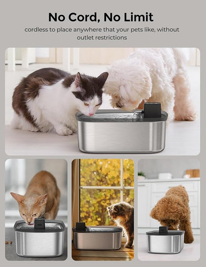 Wireless 7.5l/254oz/2Gal Dog Water Fountain for Large Dogs Stainless Steel, Quiet Pet & Cat Water Fountain with Motion Sensor, Automatic Water Dispenser for Dogs&Multi-Pet Homes Continuous Fresh Flow