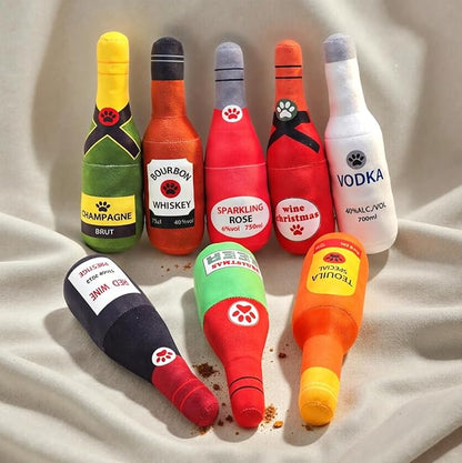 Dog Toy Squeaky Dog Toys for Boredom Champagne Shape Interactive Dog Toys Birthday Gifts Plush Chew Toy for Small Medium Dogs