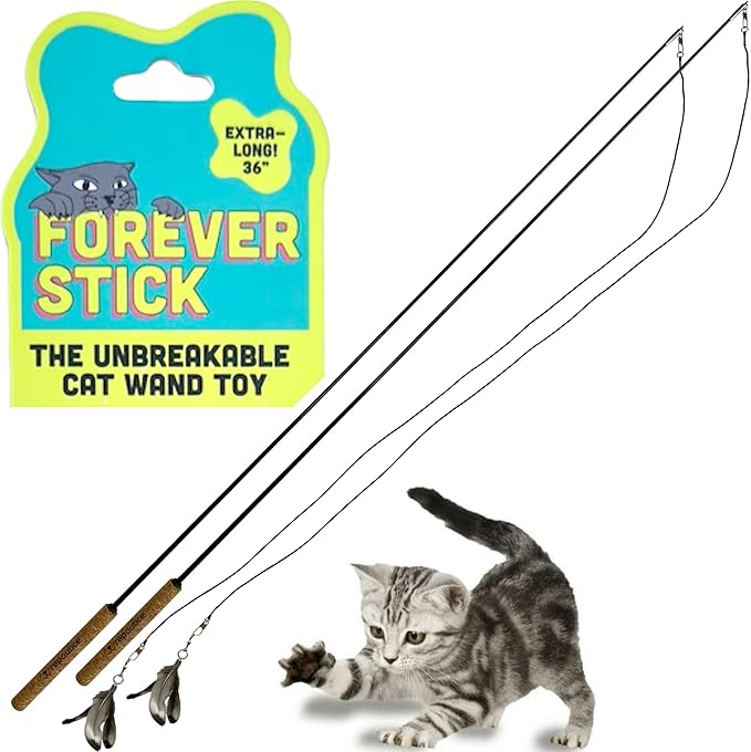 Forever Stick 2-Pack - The Unbreakable Cat Wand Toy, Durable Cat Toy Wand, Extra Long Cat String Toy, Cat Fishing Pole Toy for Bored Indoor Adult Cats, Cat Stick Toy, Cat Feather Wand, Cat Teaser Wand