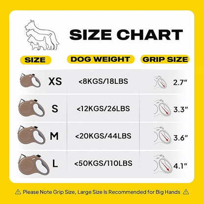 Fida Retractable Dog Leash, 16ft Heavy Duty Pet Walking Leash for X-Small/Small/Medium/Large Dog or Cat up to 110 lbs, Tangle Free. One-Hand Brake (Large, Coffee)