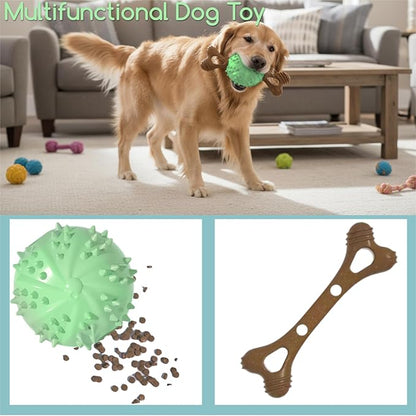 Dog Toys,Hybrid Dog Chew Toy for Aggressive Chewers, 2-in-1 Durable Wood-Plastic Bone & TPR Spike Ball, Natural Wood Scent, Integrated Safe Design for 20-100 lbs Medium Large Breeds