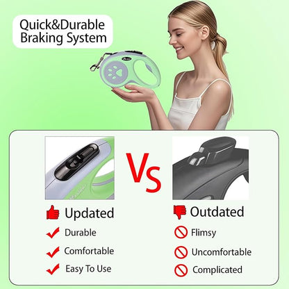 Retractable Dog Leash, VELIGOOD 5M/16FT Extendable Dog Lead with Strong Nylon Tape Tangle-Free One-Handed Brake, Pause, Lock for Small Medium Dogs (Green)