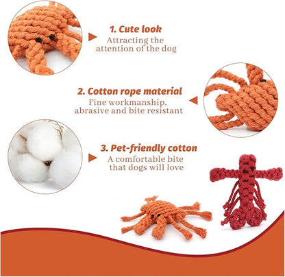 WishLotus 2Pc Dinosaur and Duck Shaped Dog Toys for Aggressive Chewers, Cotton Dog Chew Toys for Small to Large Breeds (Crab+Lobster)