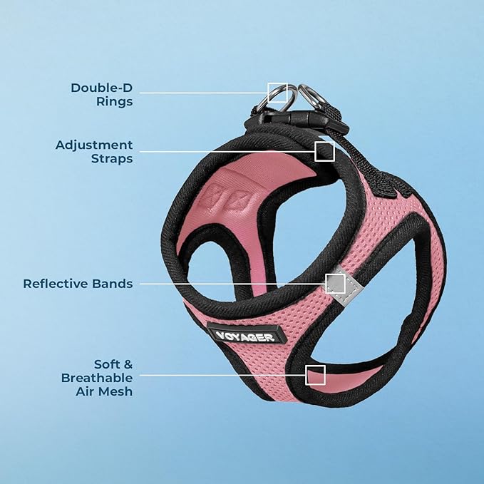 Best Pet Supplies - All Weather Mesh/Plush, Reflective, No Pull Harness for Small, Medium Dogs, Cats - Secure with Hook & Loop Fastener, Buckle, Double D-Rings - Pink/Black Trim, M
