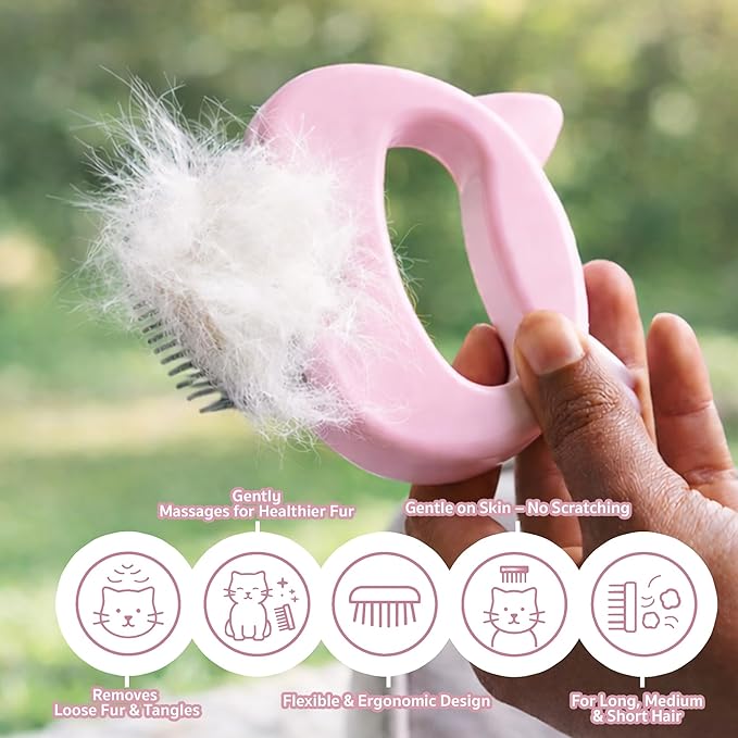 Pet Hair Removal Massage Shell Comb, Soft Deshedding & Dematting Grooming Brush for Dogs, Cats, Puppies & Rabbits – Removes Loose Fur & Mats, For Long & Short Hair (Pink)