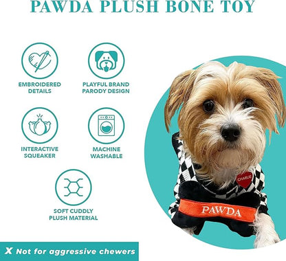 Haute Diggity Dog Pawda Bone, Plush Designer Dog Toys with Interactive Squeaker, Stimulating Pet Enrichment, Machine-Washable & Safe Materials for All Breeds, One Size