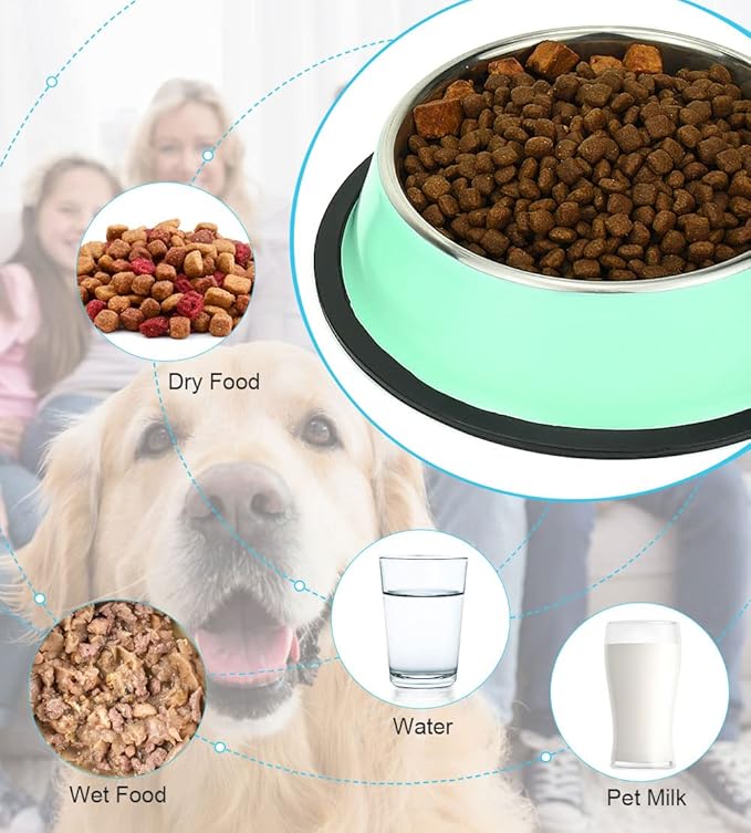 Stainless Steel Dog Bowls, Food and Water Non Slip Anti Skid Stackable Pet Puppy Dishes for Small, Medium and Large Dogs (2 Pack)