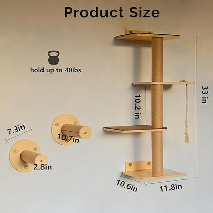 Cat Window Perch and Cat Wall Shelves 2 in 1 Cat Scratching Activity Tree Wall Mounted, Cat Scratch Post for Cats, Kittens with Cat Bed