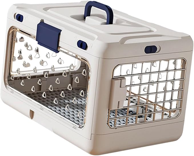 Folding Puppy Crate Cat Transport Box Hard Sided Transparent Portable Dog Kennel Pet Carrier for Small Dogs Rabbit Kitten, White