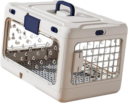 Folding Puppy Crate Cat Transport Box Hard Sided Transparent Portable Dog Kennel Pet Carrier for Small Dogs Rabbit Kitten, White