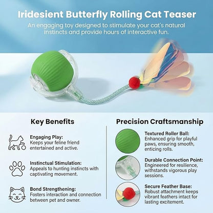 JBD Interactive Cat Toy Ball for Indoor Cats-Silent Automatic Rolling & Self Moving Electric Kitten Toys, USB Rechargeable Smart Ball with Tail, Motion Activated Hunting Exercise for Bored Cats Green