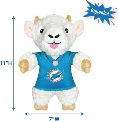 Pets First NFL Miami Dolphins Goat Plush Toy for Dogs and Cats with Squeaker, Wearing a Team Jersey! Fun & Sporty Goat Shaped Dog Chew Toy, Interactive Pet Toy