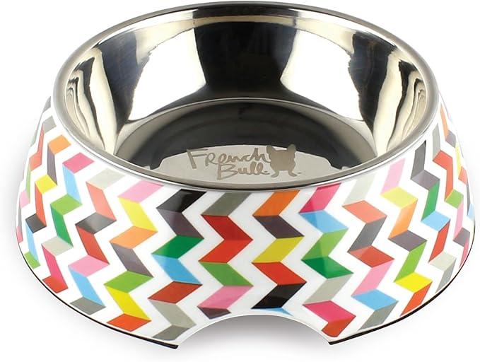 French Bull 12 oz. Pet Bowl, 2 Piece - Dog, Cat, Feeder, Nonslip, Stainless Steel, Raised - Ziggy White