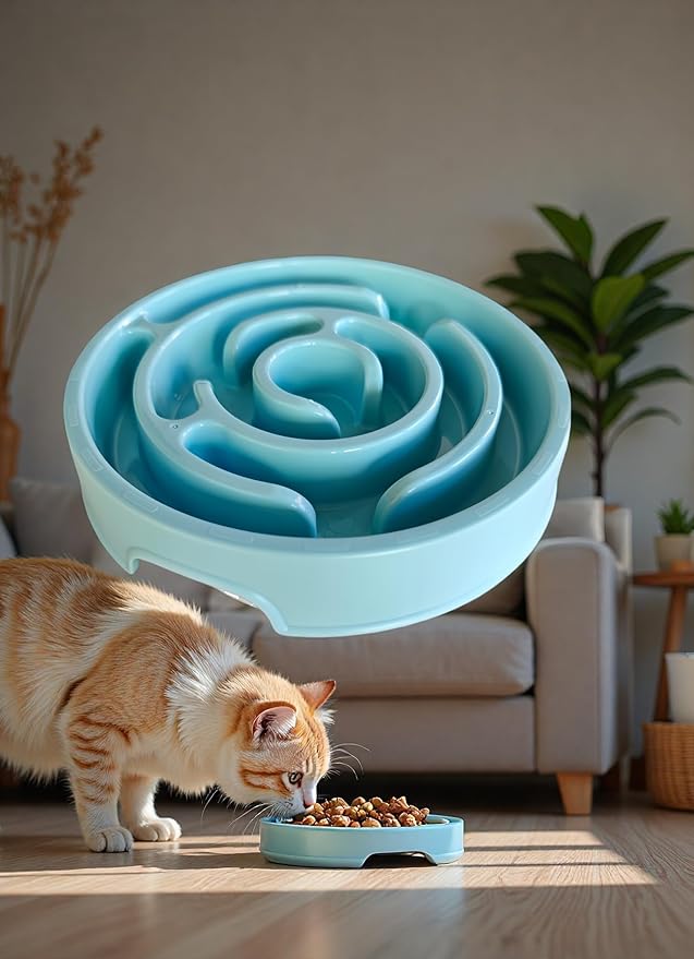 Pet Slow Feeder Bowl - Anti-Choking Maze Design, Universal for Dogs & Cats, Anti-Slip & Anti-Tip (Bowl-Light Blue)