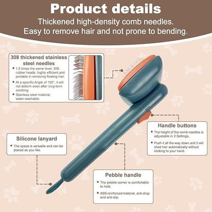 Self Cleaning Deshedding Cat Brush for Dogs & Cats,Adjustable Cat Brushes for Indoor Cats, Easy to Clean Grooming Tool for Long & Short Haired Pets