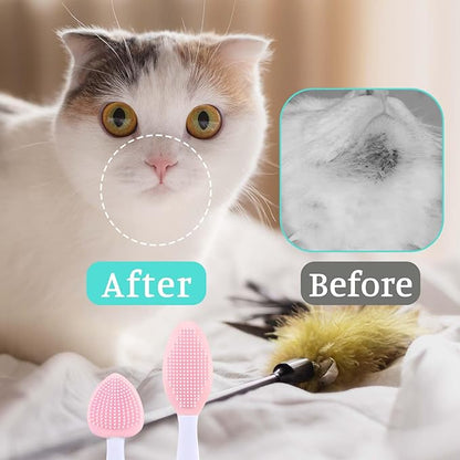 4Pcs Cat Acne Chin Treatment, Cat Acne Brush Set, Black Seed Exfoliating Brush, Dual Sided Silicone Cat Brush, for Cats Chin Acne and Blackhead Exfoliation