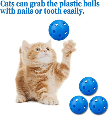 12Pcs Cat Ball Toy, Low Noise No Bells Holey Plastic Cat Balls, Funny Interactive Cats Toys for Indoor Cats, Firm Toy Balls for Kitten Puppy Ferret Bird (1.65", Blue)