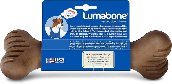 Lumabone Bulkster Durable Chew Toy for Aggressive Chewers, Real Bacon, Made in USA, Giant