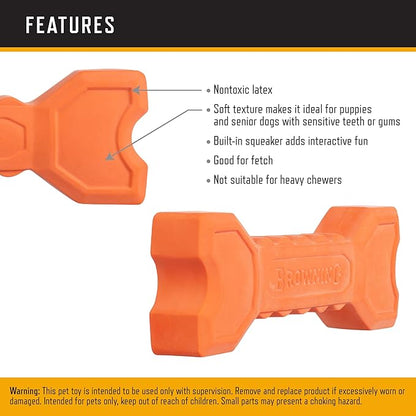 Browning Pet Training Tools, Durable Dog Toys for Tug and Fetch, Bone Squaker (Orange), One Size