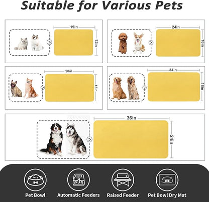 Dog Food Mat - Absorbent Cat Mat for Food and Water, No Stains Pet Feeding Bowl Mat, Easy to Clean Pet Placemats, Quick Dry Dog Water Dispenser Mat for Messy Drinkers | Yellow 24"x36"