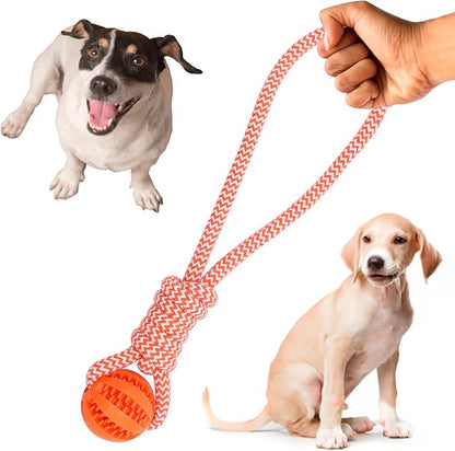 Dog Toy Interactive Chewing Rope Ball Toys Natural Cotton Washable Durable Tug of War for Small Medium Dogs Puppies Training Playing Teeth Cleaning (Drop Ball) (Orange)