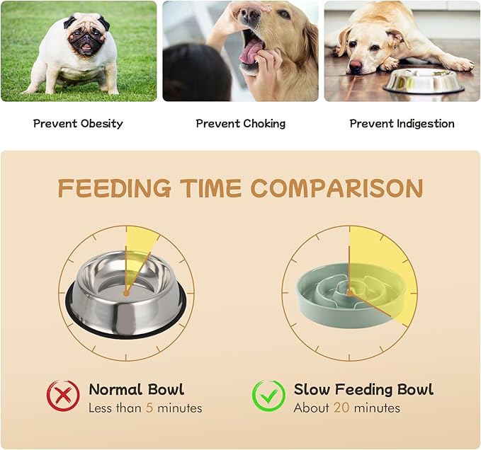 Ceramic 0.9 Cup Raised Slow Feeder Dog Bowl Set, Elevated 6.1inch Water Bowl and 6.1inch Slow Dish with Wooden Stand for Small Dogs(2 x Light Green+ Stand)