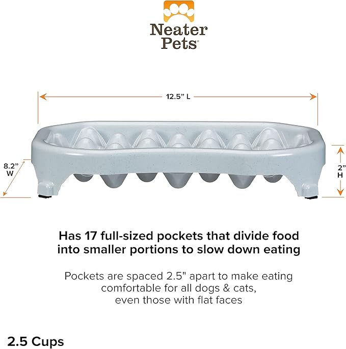 Neater Pet Brands Neater Slow Feeder Dog Bowls, Slows Down Fast Eaters to Help Digestion & Prevent Overeating, Non-Slip Food Bowl, BPA-Free, Holds 2.5 Cup of Food for Small to Medium Breed or Puppy