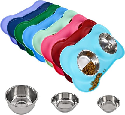 Dog Bowls 2 Stainless Steel Bowl for Pet Water and Food Feeder with Non Spill Skid Resistant Silicone Mat for Pets Puppy Small Medium Cats Dogs