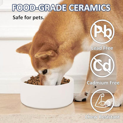 Ceramic Dog Bowl for Food and Water - Pet Dish for Small and Medium Dogs - Microwave and Dishwasher Safe - 28.74 oz - 850 ml - White