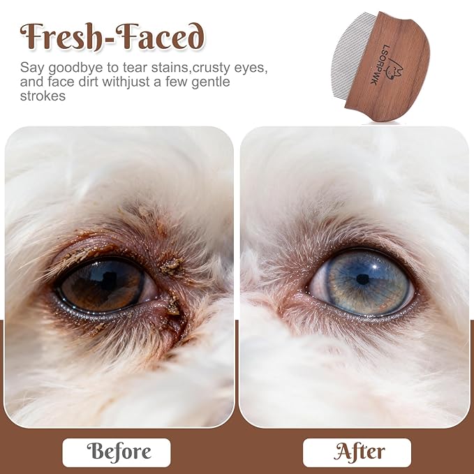 Eye Comb for Dogs & Cats,Wooden Tear Stain Remover for Pets,Gentle Grooming Tool with Rounded Tips,Flea Comb for Small Dogs.
