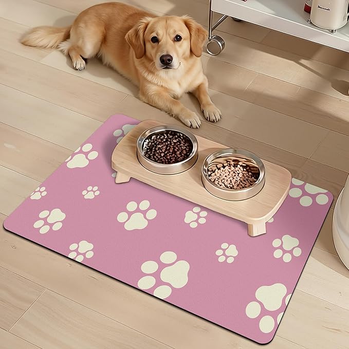 Pet Feeding Mat Dog Cat Food Mat Absorbent No Stains Quick Dry Rubber Bottom Anti-Slip Water Bowl Mats Easy to Clean for Indoor Pet Placemats Water Dispenser Mat