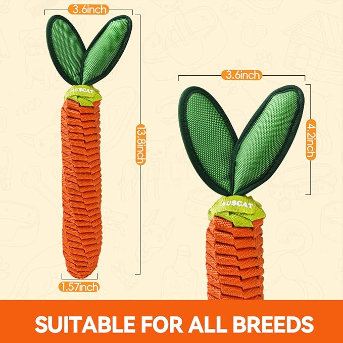 AUSCAT Carrot Dog Toy, Rope Toys for Dogs, Durable Tug of War Toy with Squeaker, Braided Rope Dog Toy, Braided Teething Toys for Small and Medium Dogs, not for Aggressive Chewers
