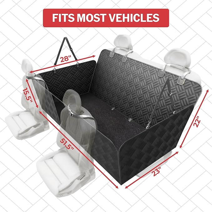 Hard Bottom Dog Car Seat Cover for Back Seat - PetSuite by Seat Cover Solutions- 300-lb Strength Pet Cover for Dogs with 40% Extra Space, Waterproof Nonslip Dog Hammock for Car Hard Bottom (SUV/Cars)