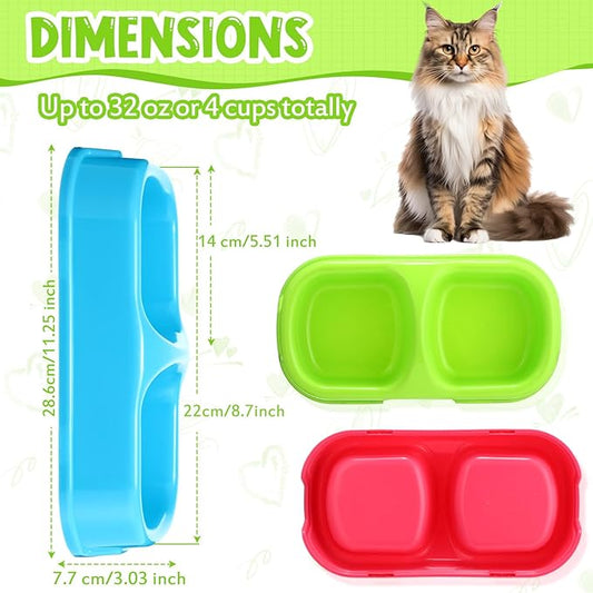 Hsei 12 Pieces Plastic Cat Dog Food Water Bowl Set Double Pet Dog Food Bowl for Kennel Cattery Small Medium Size Cats Puppies, 3 Assorted Colors (11.25 x 5.9 x 3.03 Inch)
