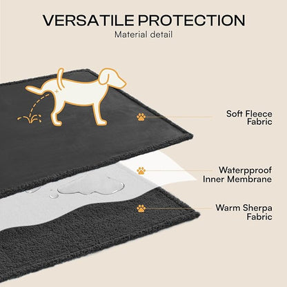 Luciphia Waterproof Pet Blankets, Liquid Pee Proof Dog Blanket for Sofa Bed Couch, Reversible Sherpa Fleece Furniture Protector Cover for Small Medium Large Dogs Cats, Black King Size（100" x 85"）