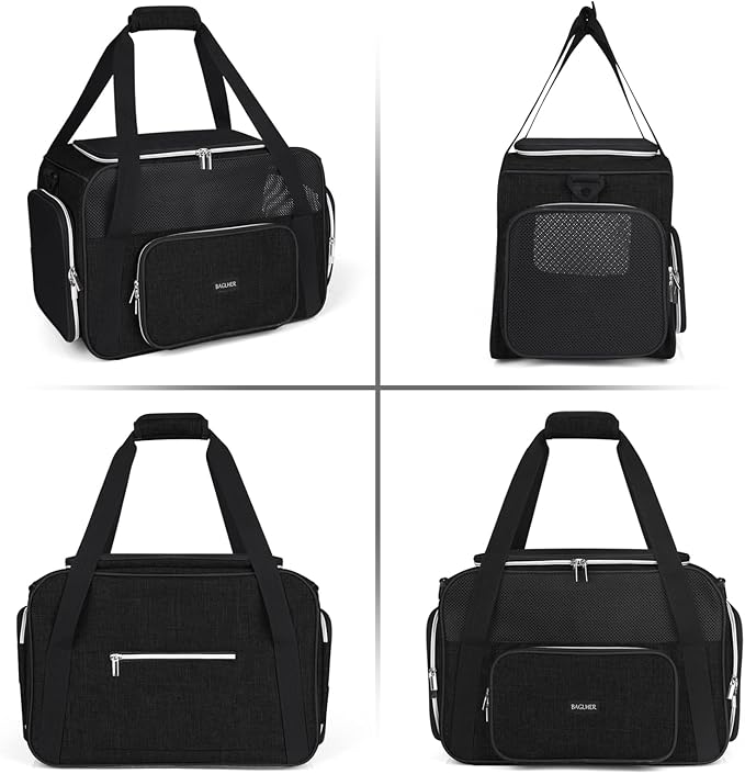 BAGLHER Pet Travel Carrier, Cat Carriers Dog Carrier for Small Medium Cats Dogs Puppies, Airline Approved Small Dog Carrier Soft Sided, Collapsible Puppy Carrier. Black