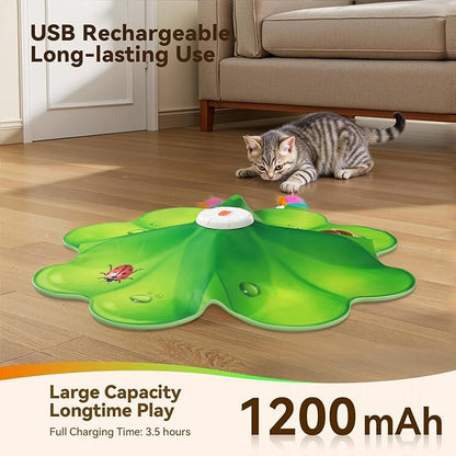 FEELNEEDY Rechargeable Cat Toys, 2 in 1 Hide and Seek Game Interactive Cat Toy, Movable LED Red Dot, Moving Concealed Feathers, Durable Exercise Toys for Indoor Cats, Bored Adult Cats Wand Toy