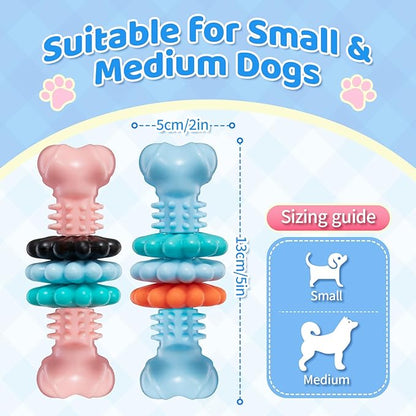 Puppy Chew Toy, 2 Pack Puppy Teething Toys Indestructible Chew Toys for Teething Tough Chew Toy Dog Teeth Cleaning Aid Cute Soft Durable Rubber Toy for Small Medium Dogs to Keep Them Busy