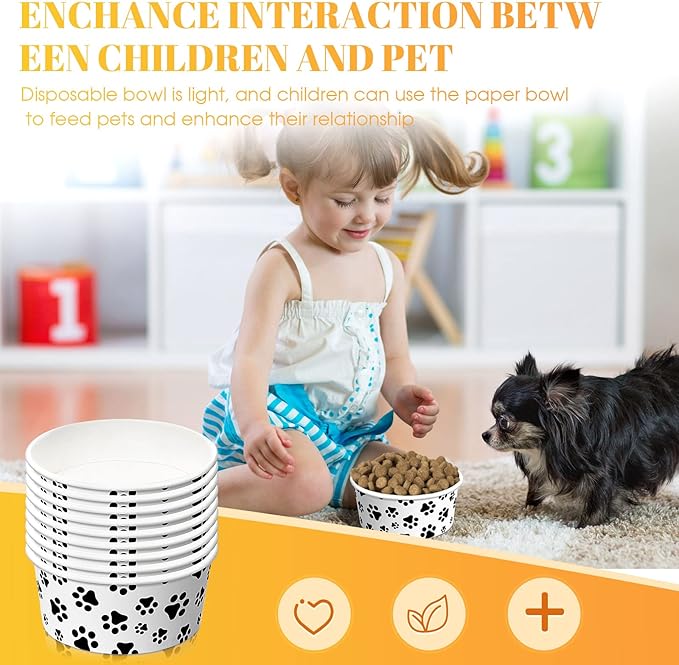 60 Pieces Disposable Pet Bowls, Paper, Small Dog Bowls with Cute Pattern, Suitable for Dry and Wet Food, Picnic, Camping, Travel