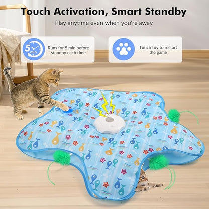 Interactive Cat Toys Rechargeable,Durable Hide and Seek Cat Toys with Moving Concealed Feathers, Automatic Cat Kitten Toy for Indoor Bored Adult Cats