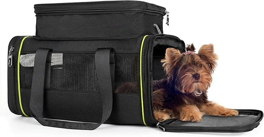 Black Expandable Pet Carrier for Cats/Dogs - Airline Approved, 2-Side & Height Extendable Design - Soft Sided Travel Bag(Black)