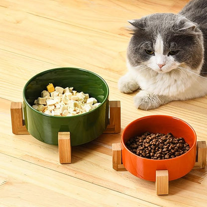 Petygooing Ceramic Cat Dog Bowl Set with Stand,Pet Food and Water Dishes,Medium Dog Bowls Anti -Slip Set of 2 Cat Dish Pet Food Bowls- Small Medium Size Pet (28OZ/6.1 in) Rust Red