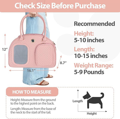 Dog Purse Carrier for Small Dogs, TSA Airline Approved Pet Tote Bag, Fashion Soft-Sided Puppy Carrier Purse with Pockets for Travel, Shopping, Daily Use (Pink, 16.1inch x 8.7inch x 12inch(LxWxH))